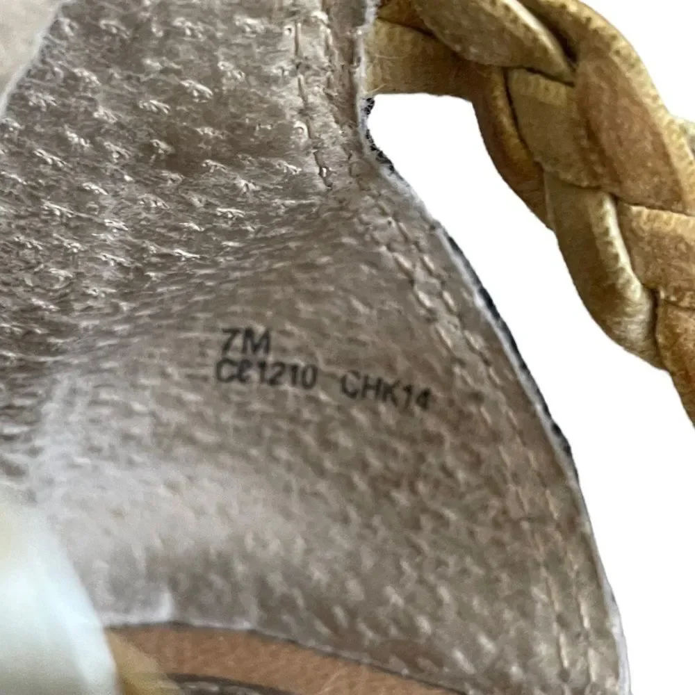 B.O.C BORN CONCEPT Metallic Gold Silver Woven Leather Flat Sandals 7